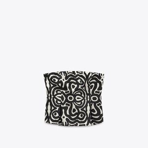 Black and White Patterned Women's Strapless Top